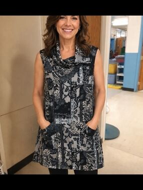 3/$25 Sleeveless Cowl Neck Patchwork Tunic Vest - Blue & Gray